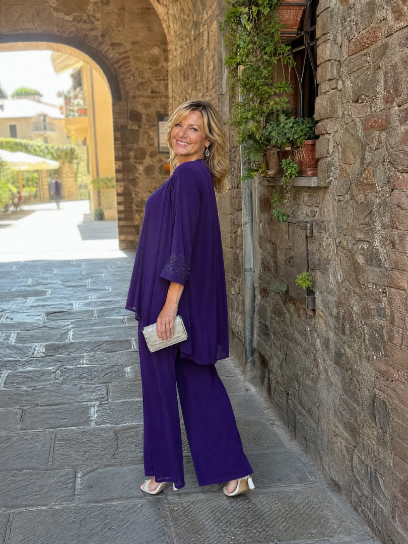 Leocadia | Lace Neck Three Piece Pant Set