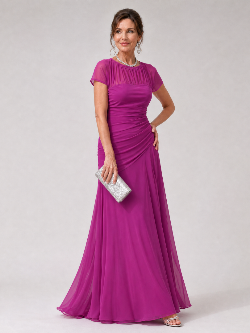 Aurethia | Mesh Yoke Ruched Maxi Dress